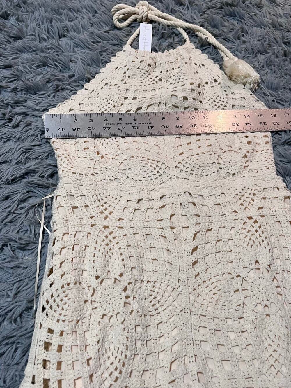 NEW House of Harlow 1960 Cream Beige Crochet Halter Maxi Dress Women Medium NWT - Picture 6 of 8